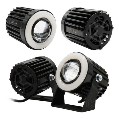 Par De Faros 6 Leds Lupa Bicolor Con Aro Y Ventilador 9-80v