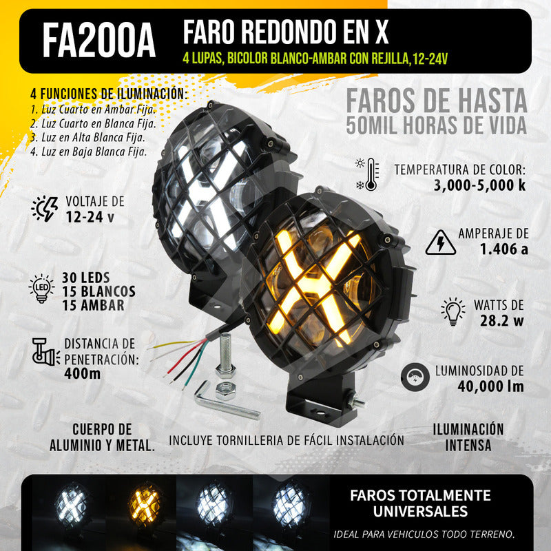 Par De Faros 7'' 30 Leds 4 Lupas Bicolor En X Rejilla 12-24v