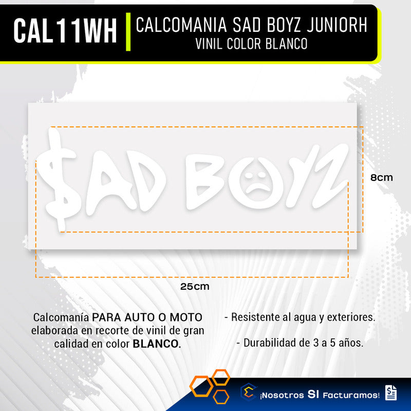 2 Calcomanía Sad Boyz Juniorh Sticker Vinil Auto Moto 25x8cm