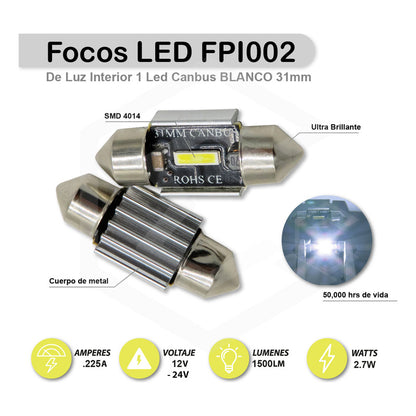 Par De Luz 3 Led Interior Auto Canbus 31mm 41mm 36mm 39mm