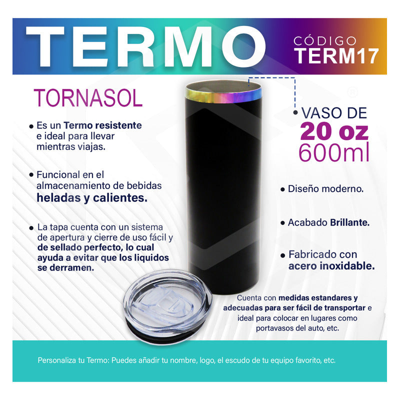 Termo Vaso Personalizado Nombre O Logo Láser Skinny 600ml Negro