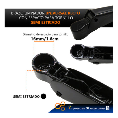 1 Pza Brazo Limpia Parabrisas Universal Metalicos Negro Derecho