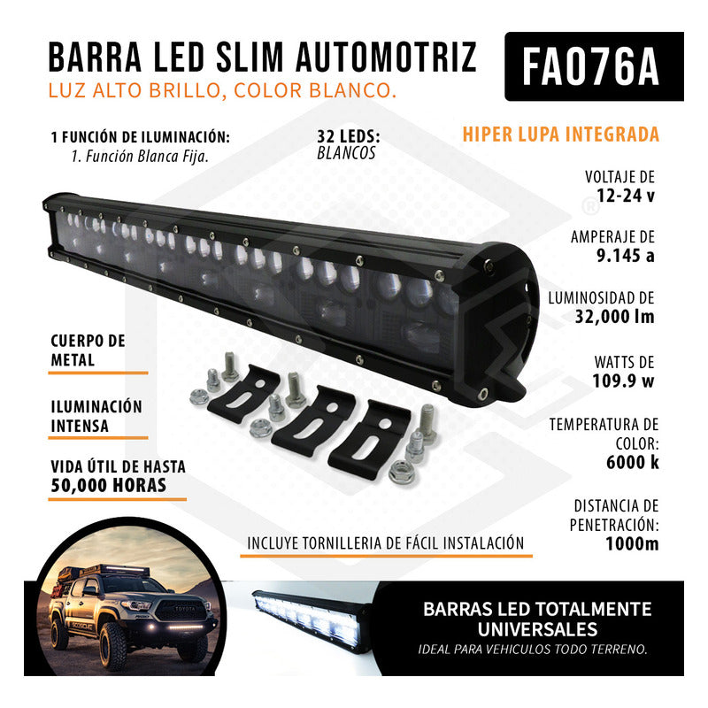 Barra 32 Hiperleds Funcion Blanco Fijo 22'' 32,000lm 12-24v