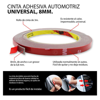 Rollo De Cinta Doble Cara Tipo 3m Pega Molduras 8mm X 5m Rojo Lisa