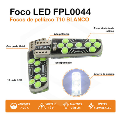 Par De Focos De Pellizco T10 18 Leds Cob Gel Alta Potencia