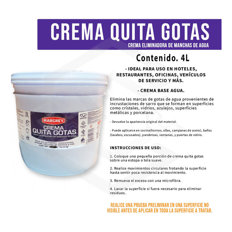 Crema Quita Gotas Vidrios Y Cristales Cubeta 4 Lts Margrey