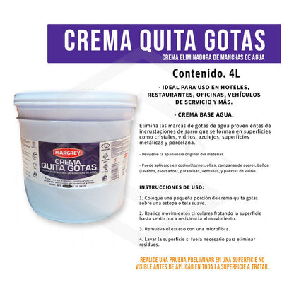 Crema Quita Gotas Vidrios Y Cristales Cubeta 4 Lts Margrey