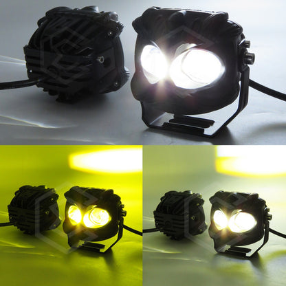 Par De Faros 12 Leds 2 Lupas Bicolor Fijo Estrobo 21w 9-60v