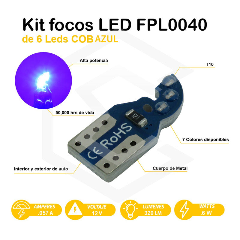Kit De 10 Focos De Pellizco T10 6  Leds Cob Alta Potencia