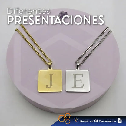 Collar Dije Cuadrado Dorado Personalizado Grabado Láser Acer Dorado