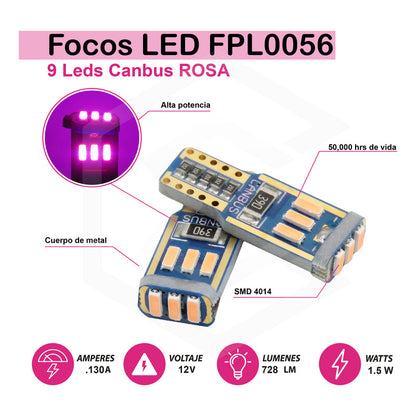 Kit 10 Focos De Pellizco T10 9 Leds Canbus No Error 4014 12v