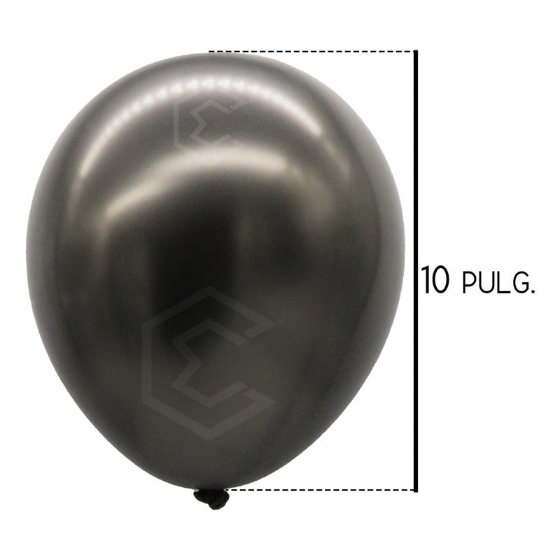 Bolsa 50 Globos Negro Metalizado #10 Fiestas Y Bodas Latex Negro Metalizado