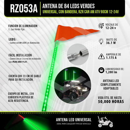 Antena 84 Leds Universal Bandera Rzr Can Am Atv 90cm 12-24v