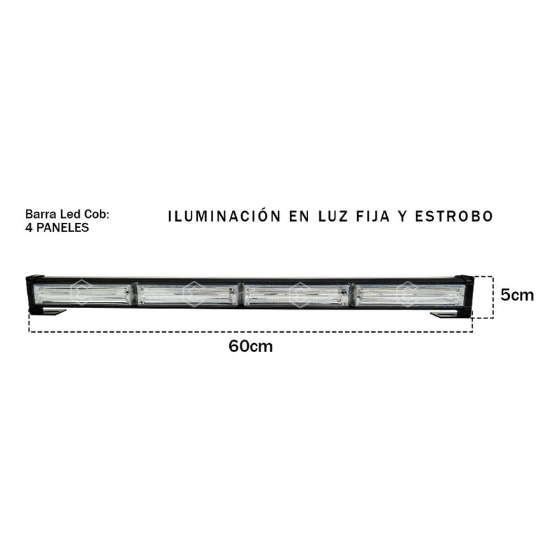 Barra Torreta Led Cob 4 Módulos Estrobo Código 16 Funciones
