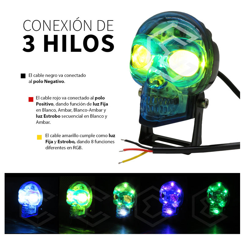 Par Faros 18 Leds 2 Lupas Rgb Calavera 12 Funciones 12-24v