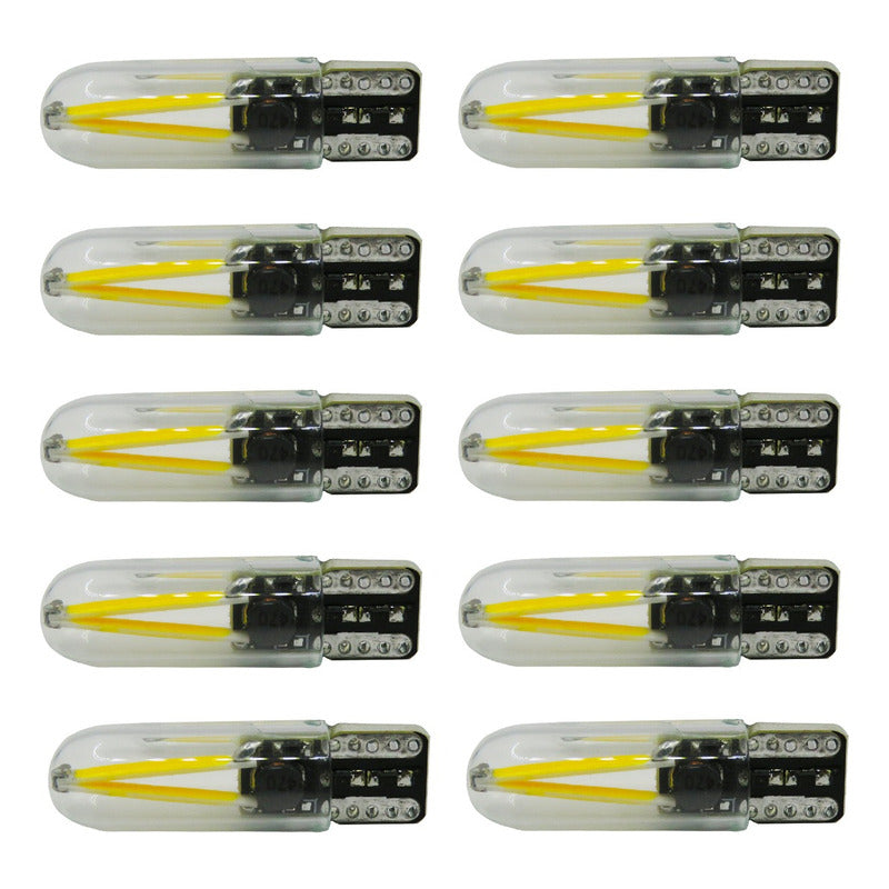 Kit 10 Foco De Pellizco Led Cob Vidrio Filamento Canbus T10
