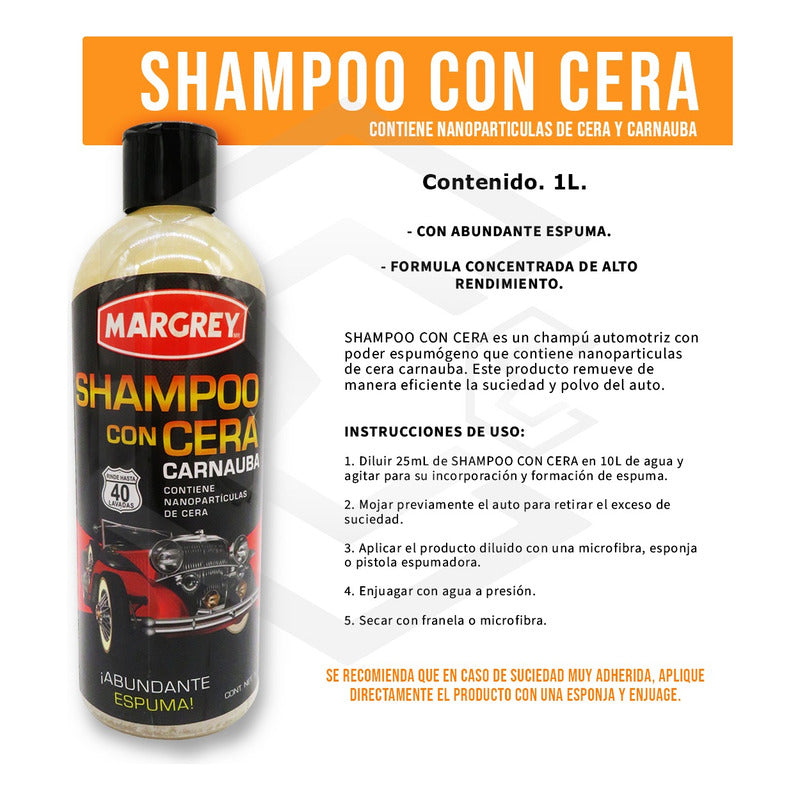 2 Shampoo Con Cera Autos Y Motos 1lt Alta Espuma Margrey