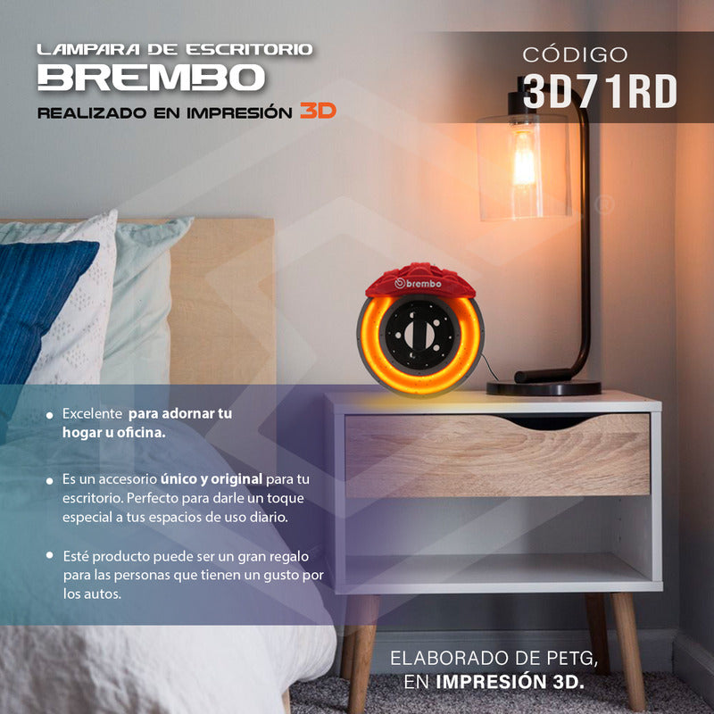 Lampara De Led Disco Freno Brembo Caliper Decorativa 3d Petg Rojo