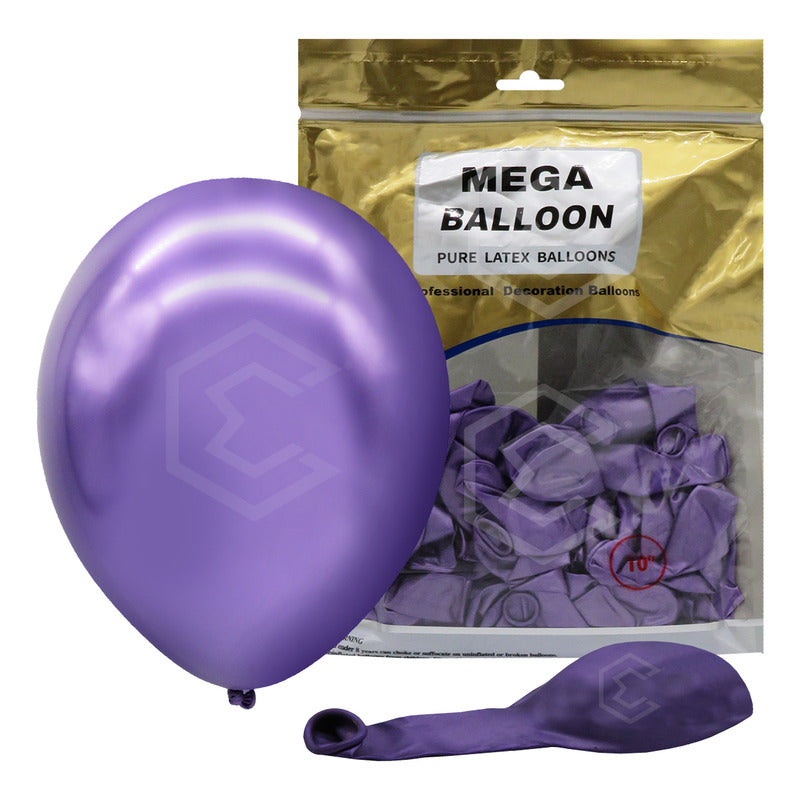 Bolsa 50 Globos Morado Metálizado #10 Fiestas Y Bodas Latex