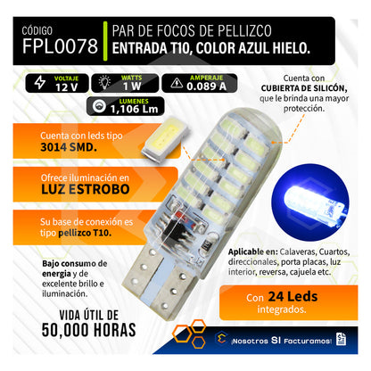 Par De Focos De Pellizco 24 Leds Smd T10 Gel Luz Estrobo 12v