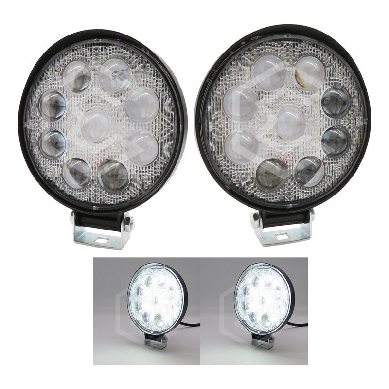 Par De Faros 9 Leds Redondo Luz Blanco Fija 4 Pulgada 9-30v Transparente