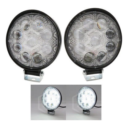 Par De Faros 9 Leds Redondo Luz Blanco Fija 4 Pulgada 9-30v Transparente