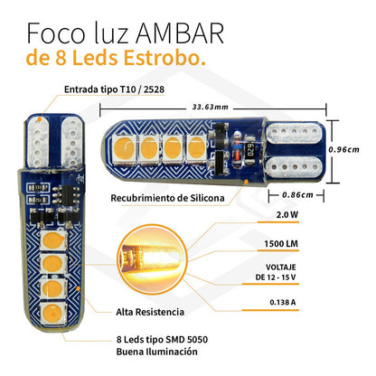 Kit 10 Focos Pellizco T10 8 Led Codigos 3 Funciones 12v T