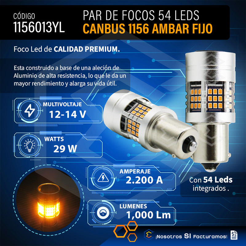 2 Focos 1156 54 Leds Canbus Fijo Ventilador 12v 29w 1000lm