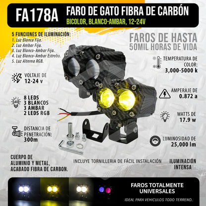 Par De Faros 8 Leds Bicolor Rgb 2 Lupas 5 Funciones 12-24v