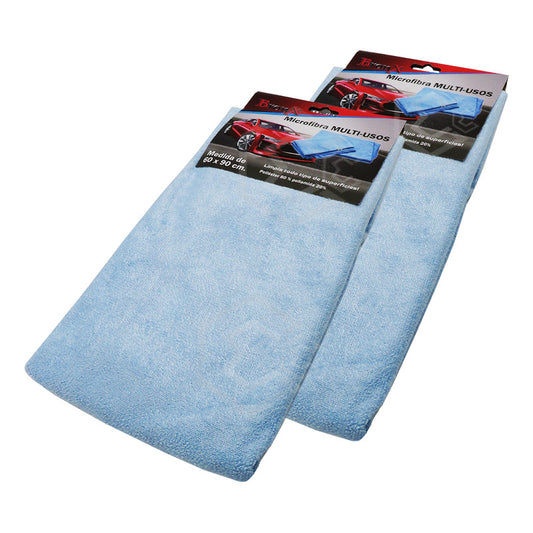 2 Paño Toalla Microfibra Multiusos Ultra Absorbente 60x90cm Azul