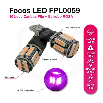 Par Focos De Pellizco 10 Leds Canbus Fijo + Estrobo T10 12v