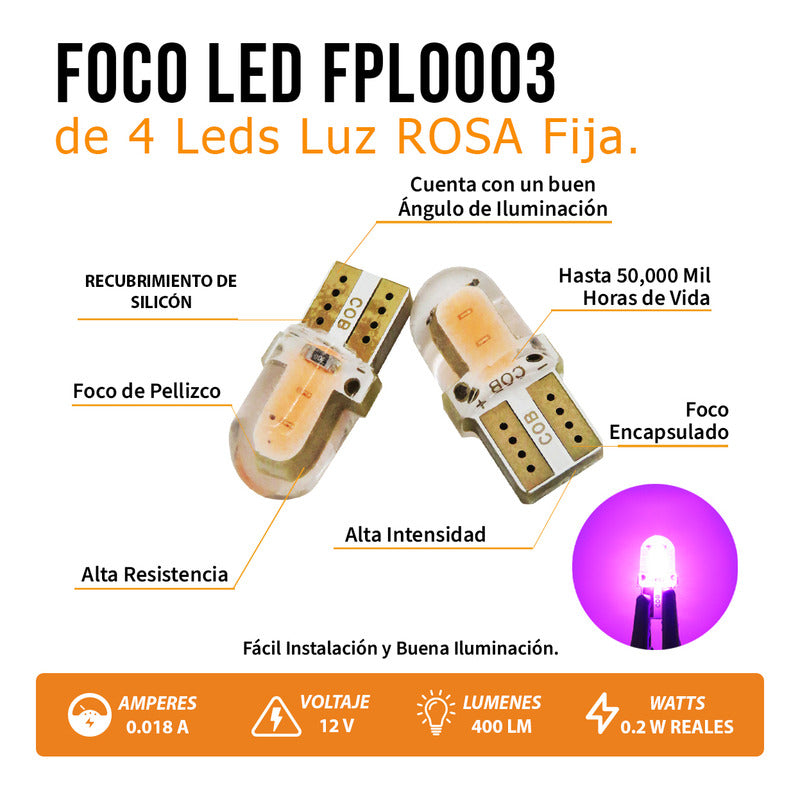Kit 5 Pares  Focos Led Cob Pellizco T10 Silicon Auto Moto