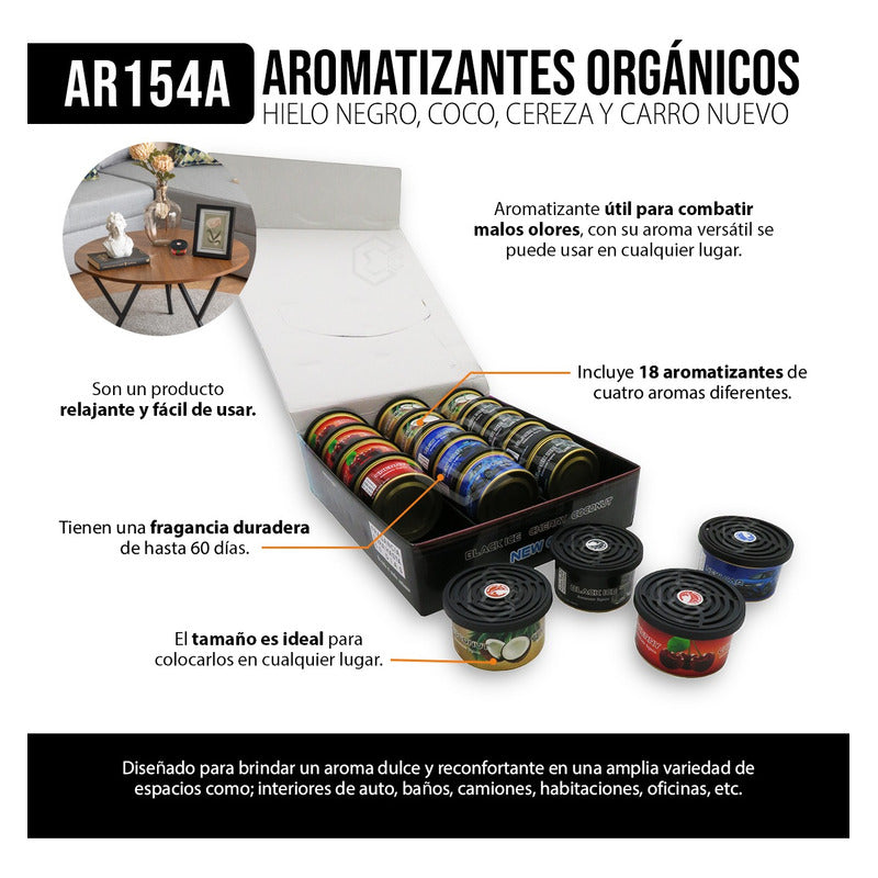 Exhibidor Aromatizantes Carro Varios Aromas 18 Piezas Lata