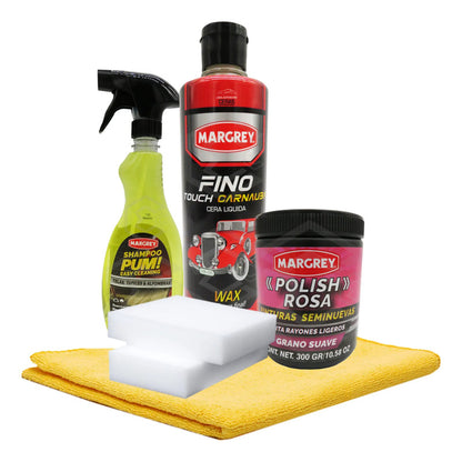 Kit Detallado Auto Shampoo Pum Polish Rosa Cera Y 2 Esponjas