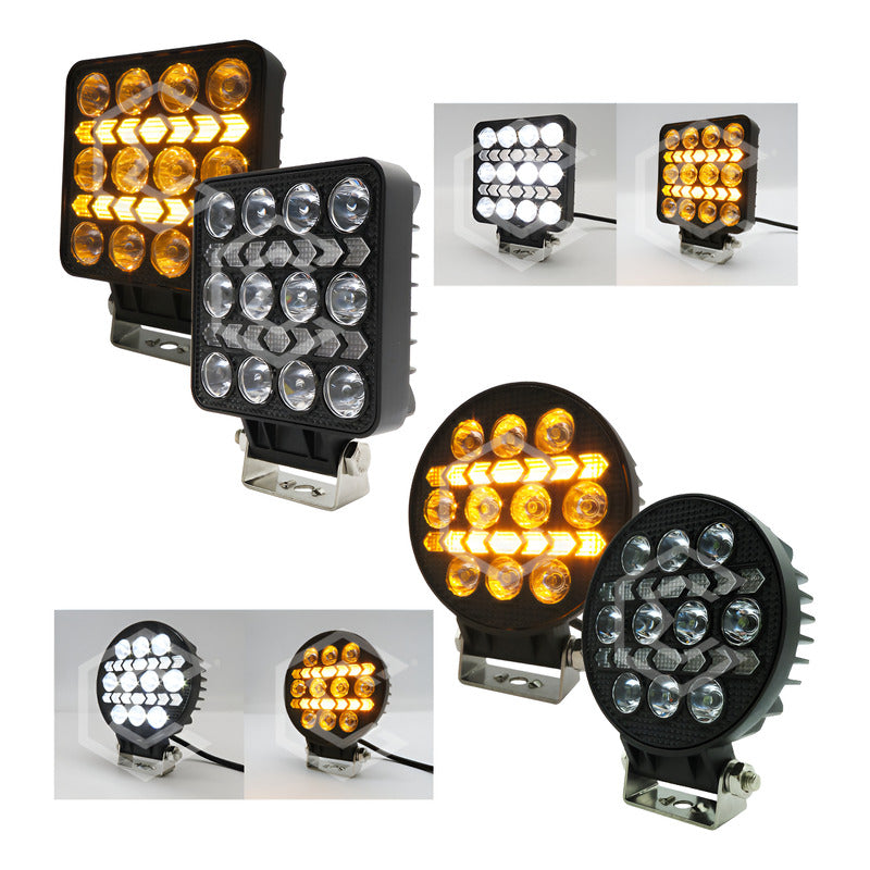 Par Faros 16 Leds 10 Lupas Bicolor 3 Funciones Flecha 12-24v