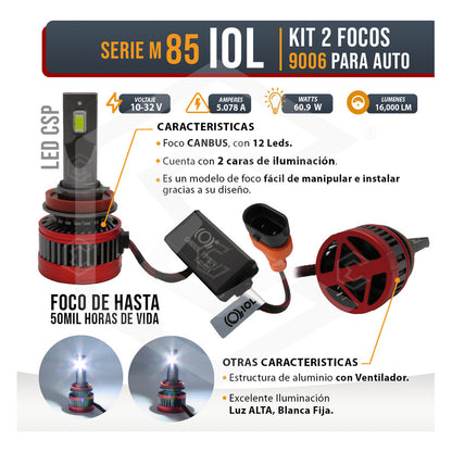 Kit 2 Focos Led 9006 Csp Canbus Ventilador Alta Baja 16000lm 9006