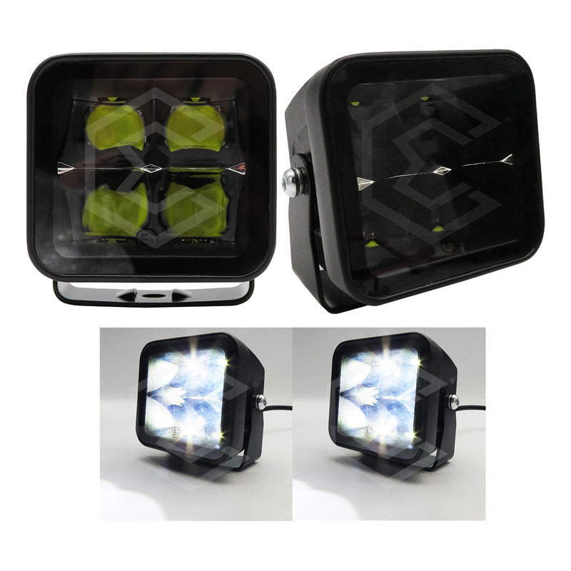 Par Faros 4 Led Luz Blanco Spot Fijo Estrobo 12,000lm 12-30v