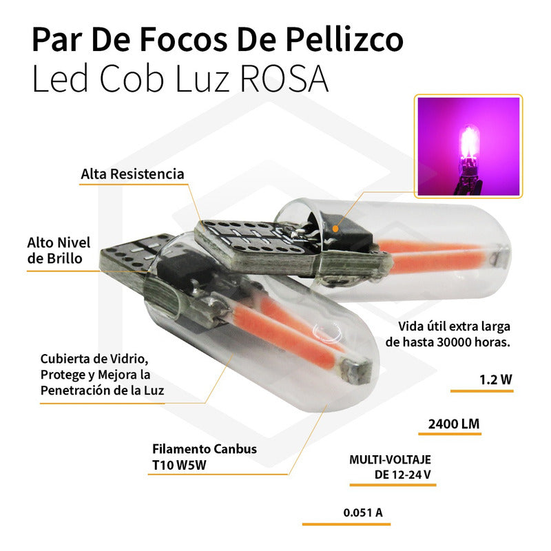 Par Focos De Pellizco Led Cob Vidrio Filamento Canbus T10 W5