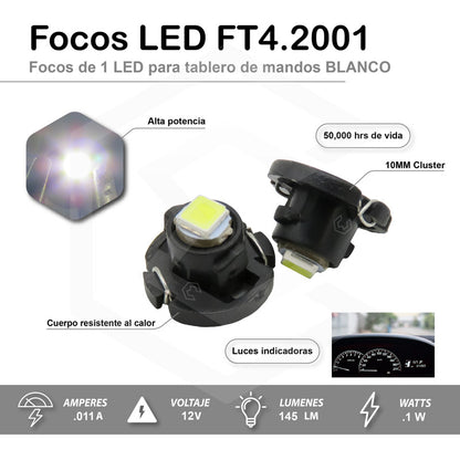 Kit 4 Focos Led T4.2 10 Mm Clúster Para Tablero Fija 12v