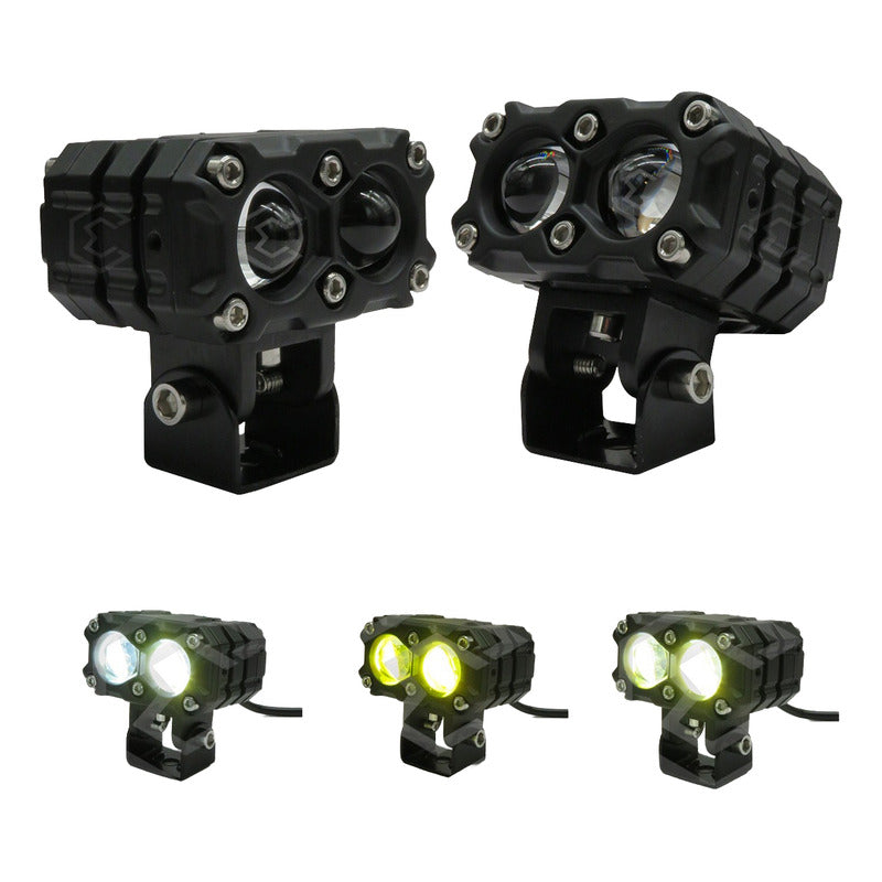 2 Faros Moto Bicolor 12 Hiperleds Lupa Fijo 24,000lm 12-24v