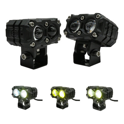 2 Faros Moto Bicolor 12 Hiperleds Lupa Fijo 24,000lm 12-24v