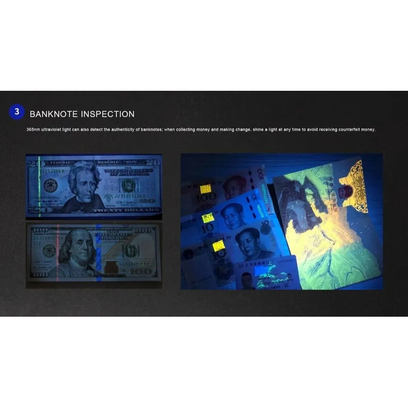 Lampara Tactica Led 320 Lm Reales Con Luz Uv Recargable 2led Blanco Con Uv Negro