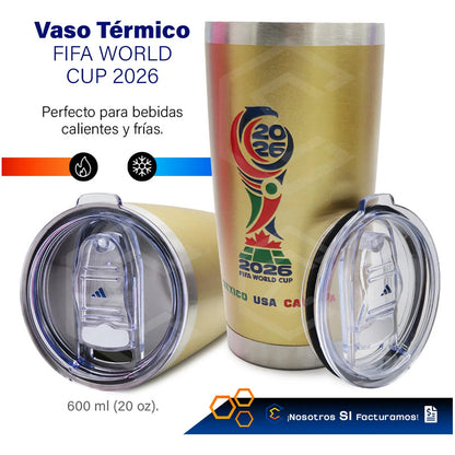 Termo Vaso Fifa Copa Del Mundo 2026 600ml Acero Inoxidable Dorado