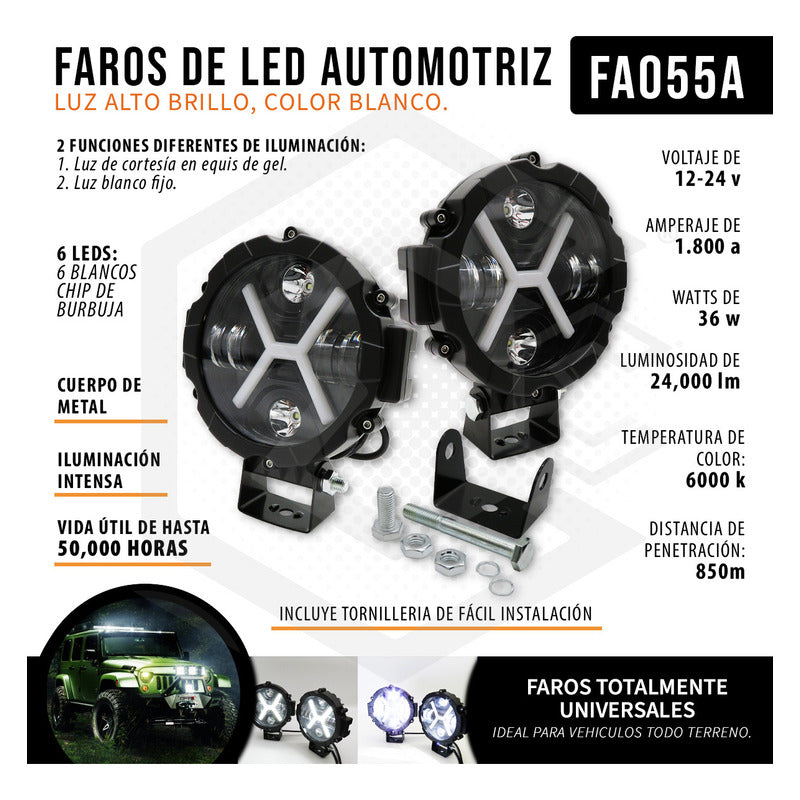 4 Faros De Led Auxiliar Luz Blanca En X 24000lm 6 Led 12-24v Blanco