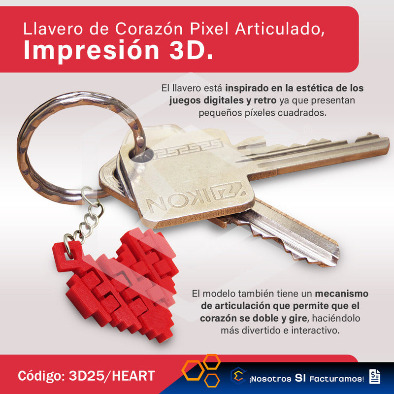 10 Llavero Accesorio Corazón Parejas Articulado Impresión 3d Rojo