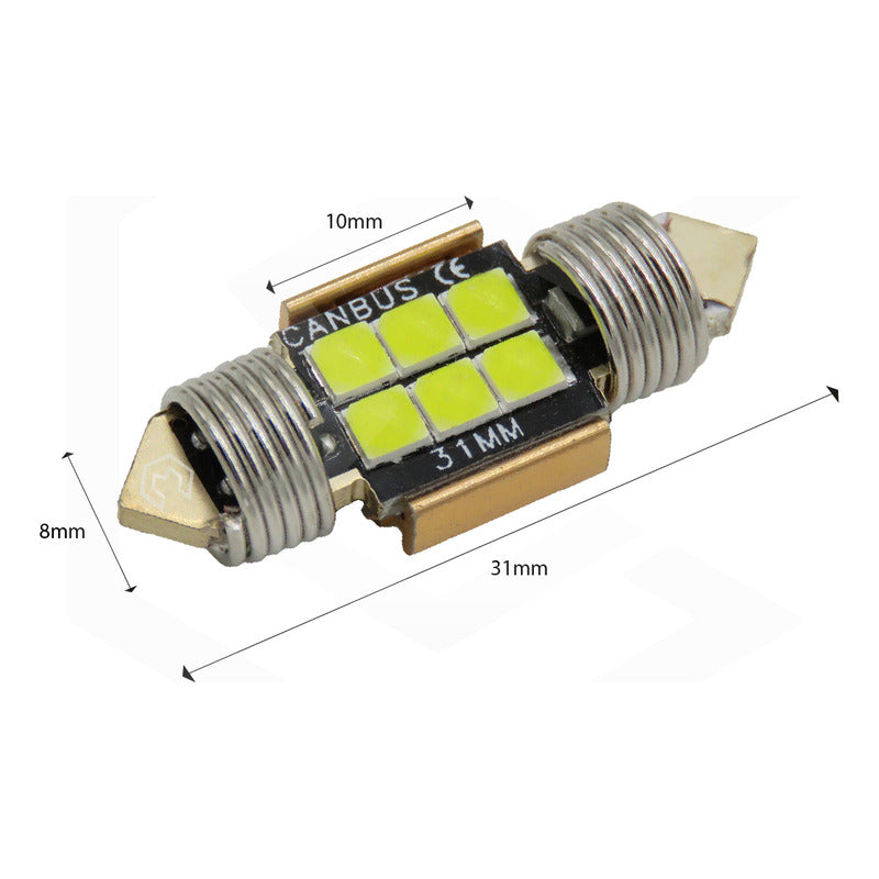 Kit 10 Focos Luz Interior 31 36 39 41 Mm 6 Leds Canbus 12v