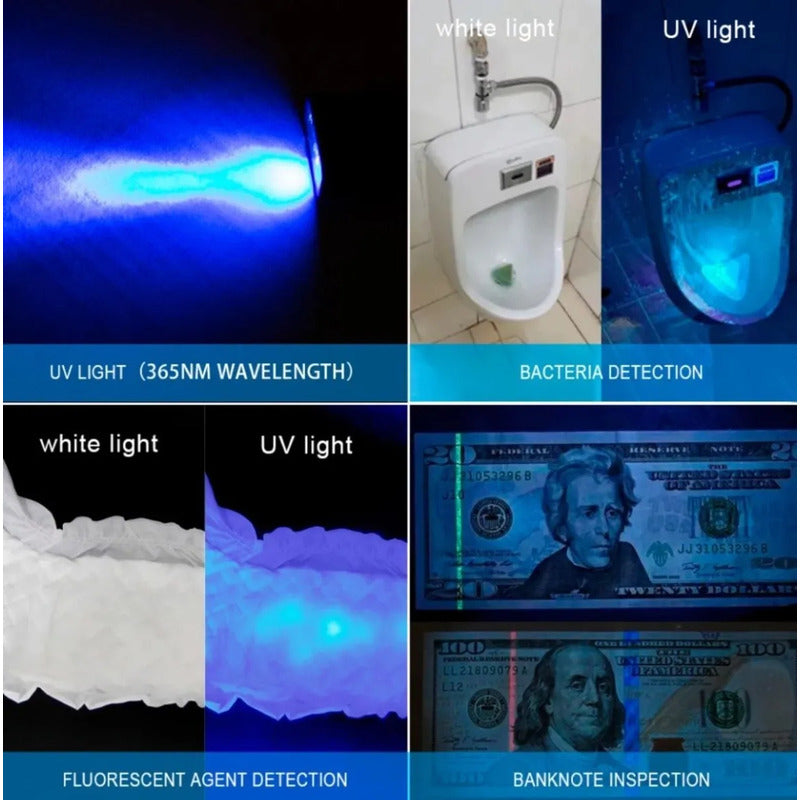 Lampara Tactica Led 320 Lm Reales Con Luz Uv Recargable 2led Blanco Con Uv Negro