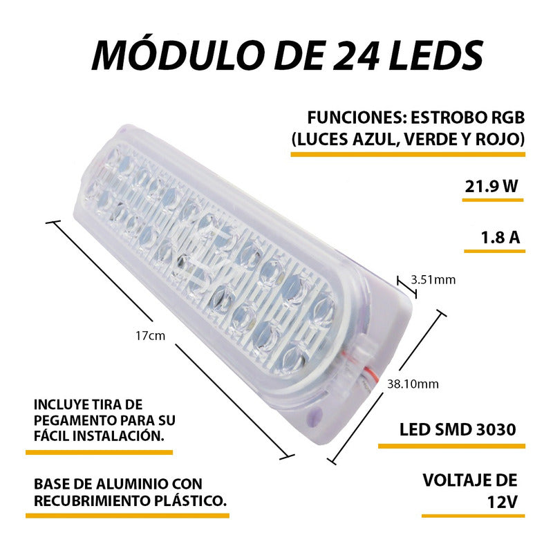10modulo 24 Led Ovalado Multiuso Doble Jumbo Rgb 2 Funcion T Rgb