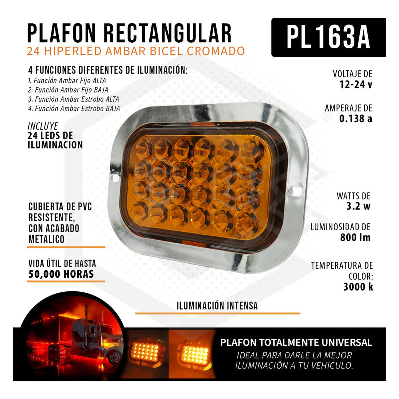 Plafón Calavera Rectangular 24 Led Bicel Cromado 12-24v