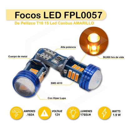 Kit 10 Focos De Pellizco T10 15 Led Canbus Con Lupa 4010 12v